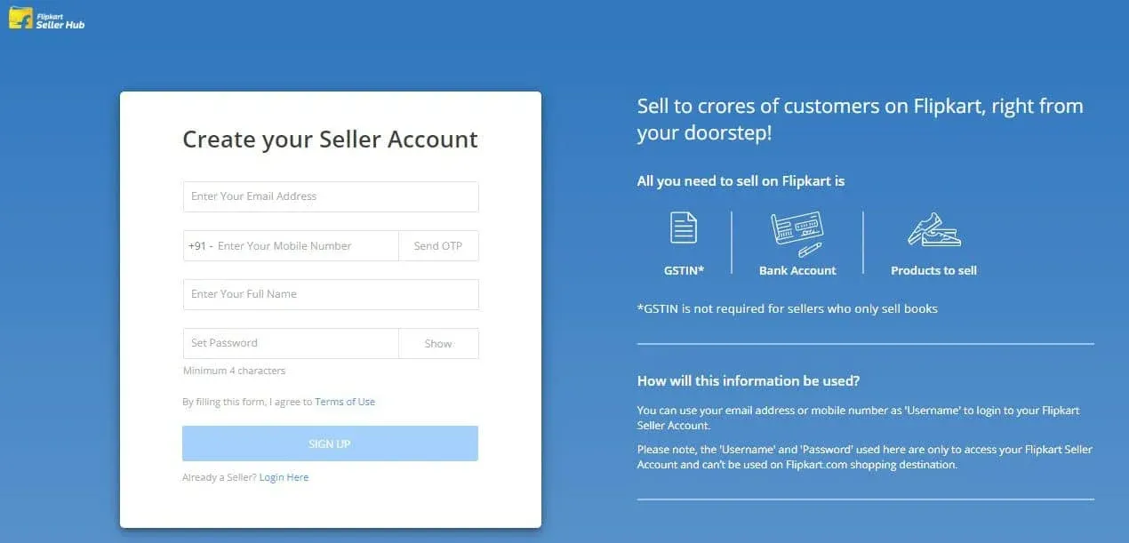 Conditions for registering a Flipkart sales account